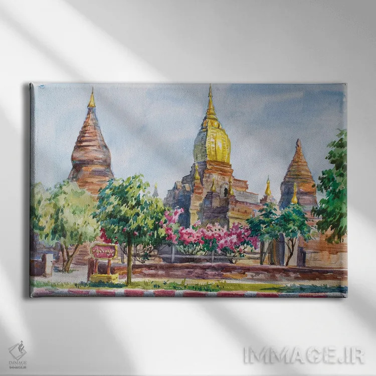 تابلو دکوراتیو معبد بودایی باگان اثر کنتس آرت - نمای روبهرو روی دیوار