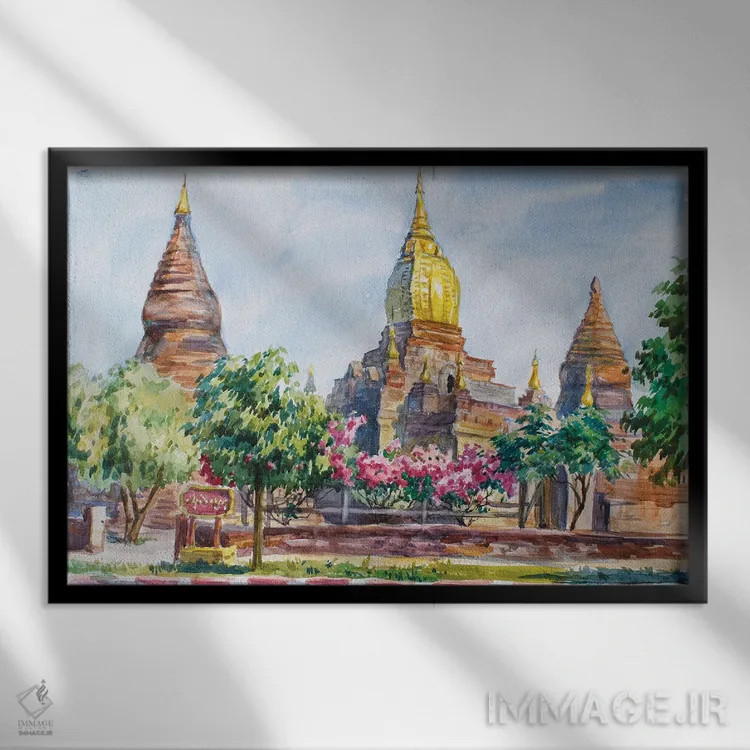 تابلو دکوراتیو معبد بودایی باگان اثر کنتس آرت - نمای قابدار مشکی