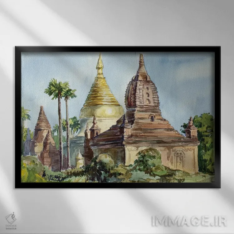 تابلو دکوراتیو پاگوداهای باگان در گذر زمان اثر کنتس آرت - نمای قابدار مشکی