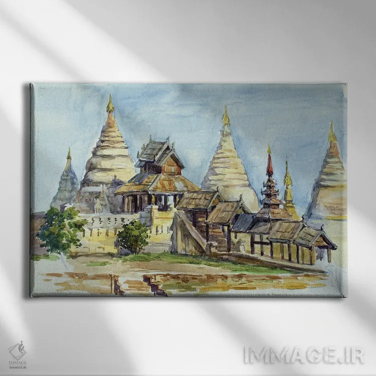 تابلو دکوراتیو معبد چوبی بودایی باگان اثر کنتس آرت - نمای روبهرو روی دیوار