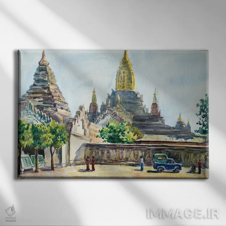 تابلو دکوراتیو پاگودای اصلی بودایی باگان اثر کنتس آرت - نمای روبهرو روی دیوار