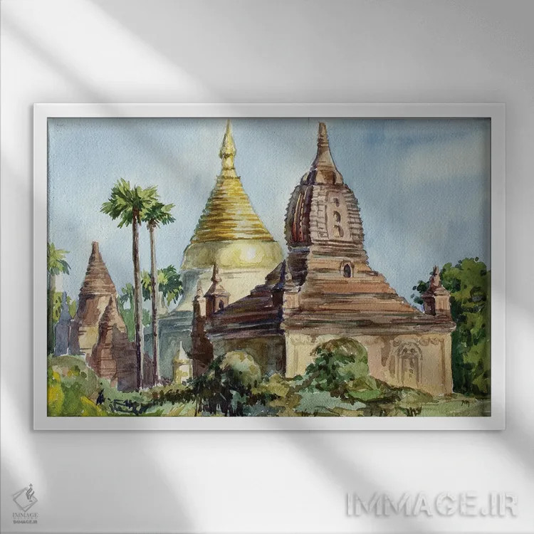 تابلو دکوراتیو پاگوداهای باگان در گذر زمان اثر کنتس آرت - نمای قابدار سفید