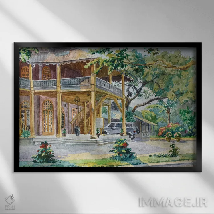 تابلو دکوراتیو ویلای باگان به سبک استعماری اثر کنتس آرت - نمای قابدار مشکی