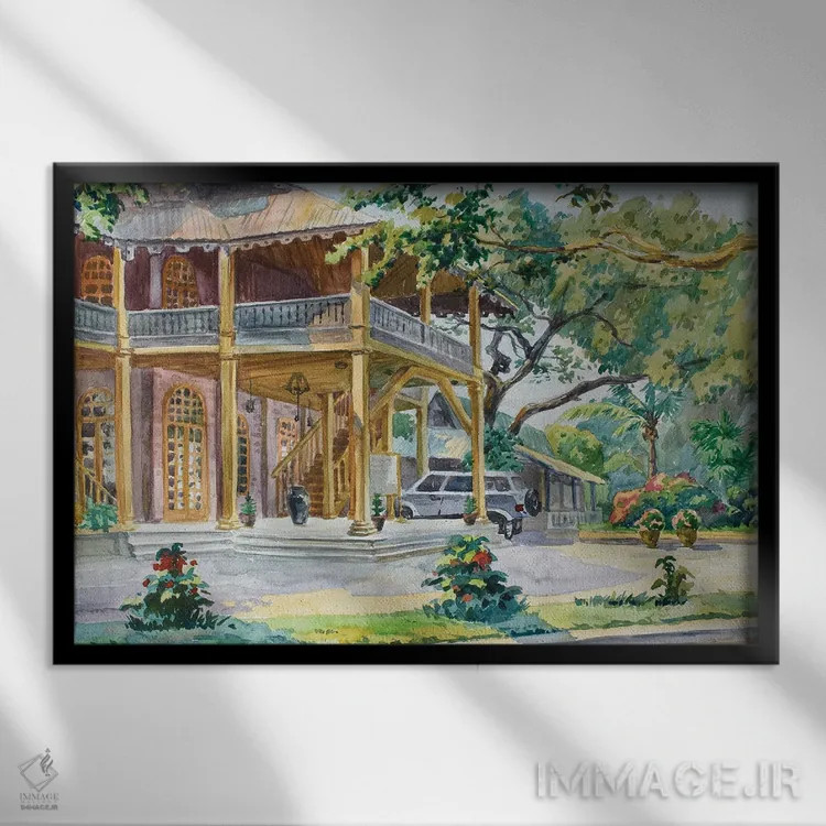 تابلو دکوراتیو ویلای باگان به سبک استعماری اثر کنتس آرت - نمای قابدار مشکی