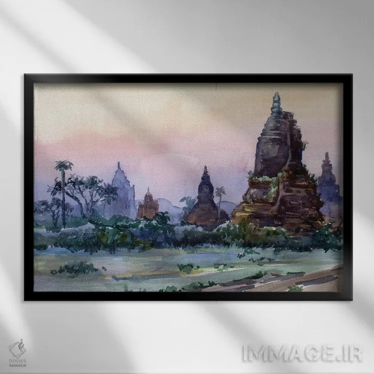 تابلو دکوراتیو طلوع آفتاب باگان اثر کنتس آرت - نمای قابدار مشکی