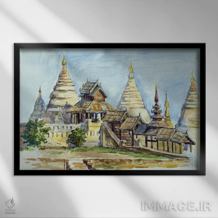 تابلو دکوراتیو معبد چوبی بودایی باگان اثر کنتس آرت - نمای قابدار مشکی
