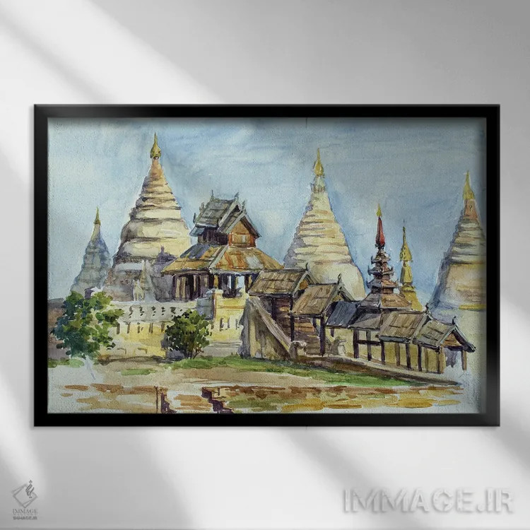 تابلو دکوراتیو معبد چوبی بودایی باگان اثر کنتس آرت - نمای قابدار مشکی