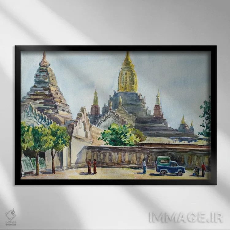 تابلو دکوراتیو پاگودای اصلی بودایی باگان اثر کنتس آرت - نمای قابدار مشکی