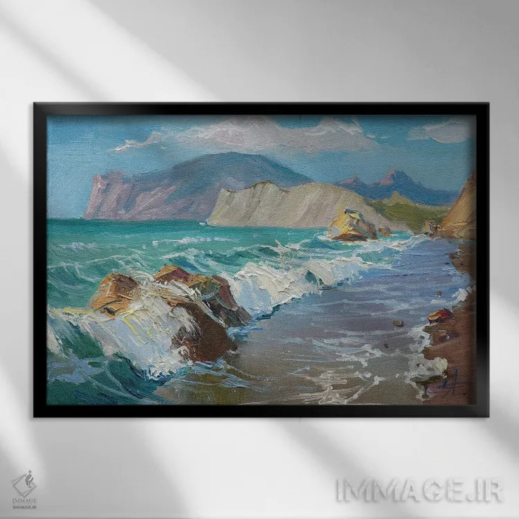 تابلو دکوراتیو شکسته شدن امواج اثر کنتس آرت - نمای قابدار مشکی