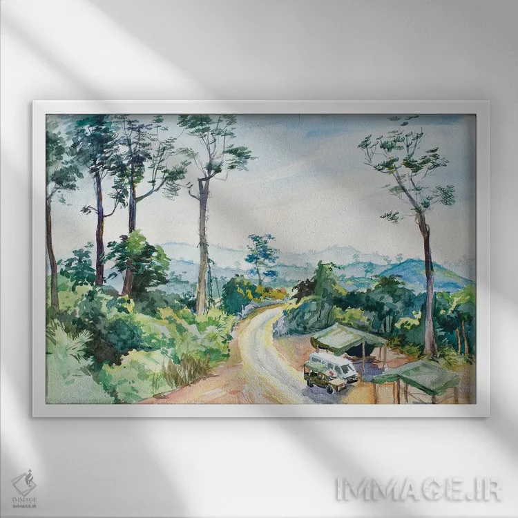 تابلو دکوراتیو اردوگاه نظامی برمه در جنگل ها اثر کنتس آرت - نمای قابدار سفید