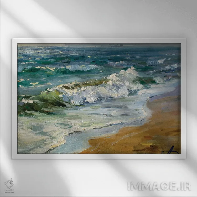 تابلو دکوراتیو شکسته شدن امواج فیودوسیا اثر کنتس آرت - نمای قابدار سفید