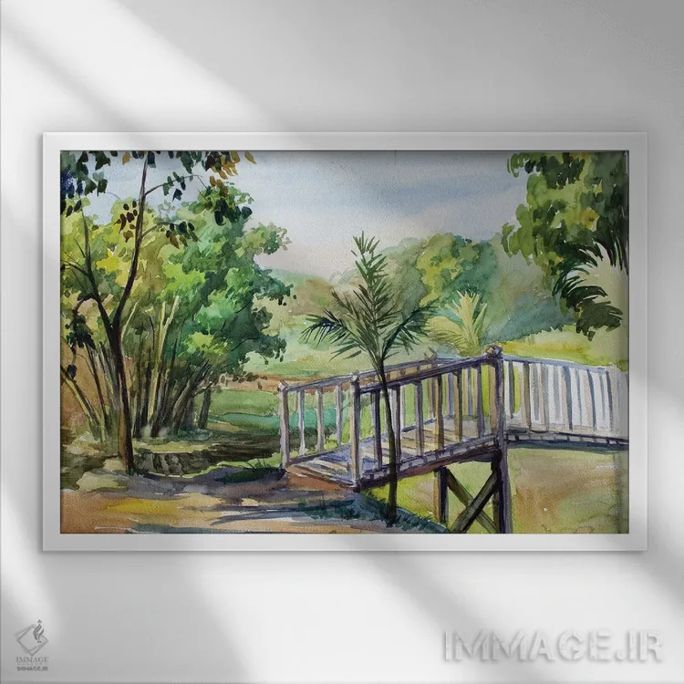 تابلو دکوراتیو پل یانگون برمه اثر کنتس آرت - نمای قابدار سفید