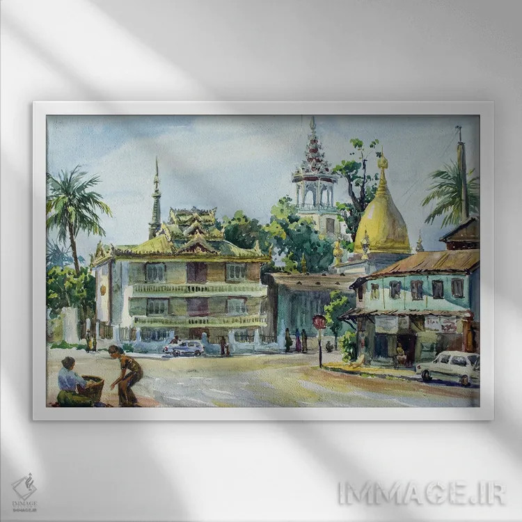 تابلو دکوراتیو میدان یانگون برمه اثر کنتس آرت - نمای قابدار سفید