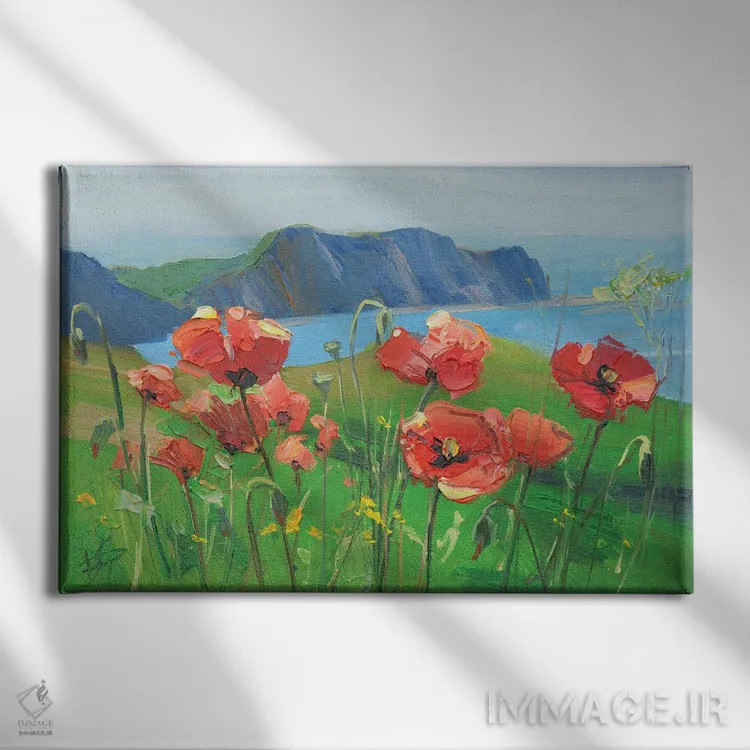 تابلو دکوراتیو شقایق های صحرایی اثر کنتس آرت - نمای روبهرو روی دیوار