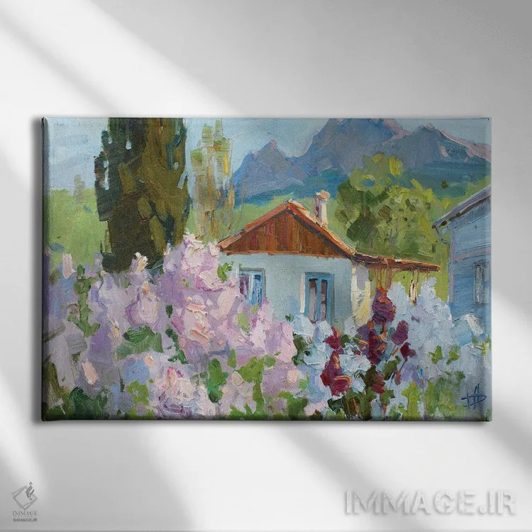 تابلو دکوراتیو کوکتبل، جشن یاس بنفش اثر کنتس آرت - نمای روبهرو روی دیوار