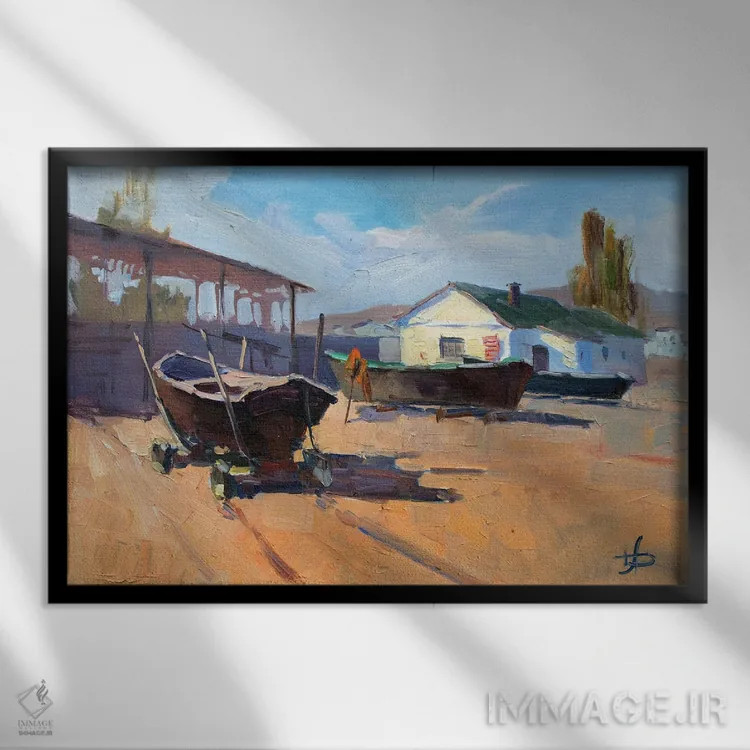 تابلو دکوراتیو قایق های ماهیگیری I اثر کنتس آرت - نمای قابدار مشکی