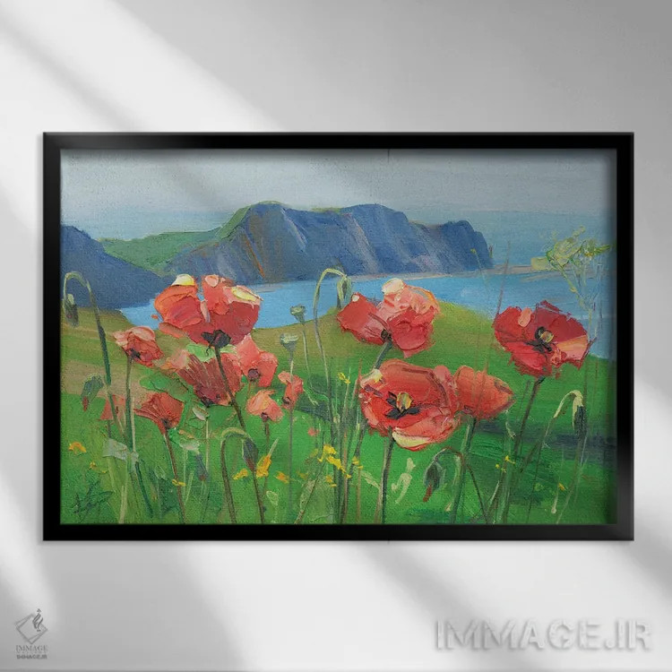 تابلو دکوراتیو شقایق های صحرایی اثر کنتس آرت - نمای قابدار مشکی