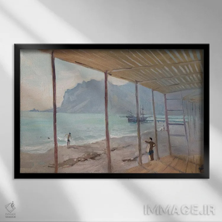 تابلو دکوراتیو شناگران پاییزی کوکتبل اثر کنتس آرت - نمای قابدار مشکی