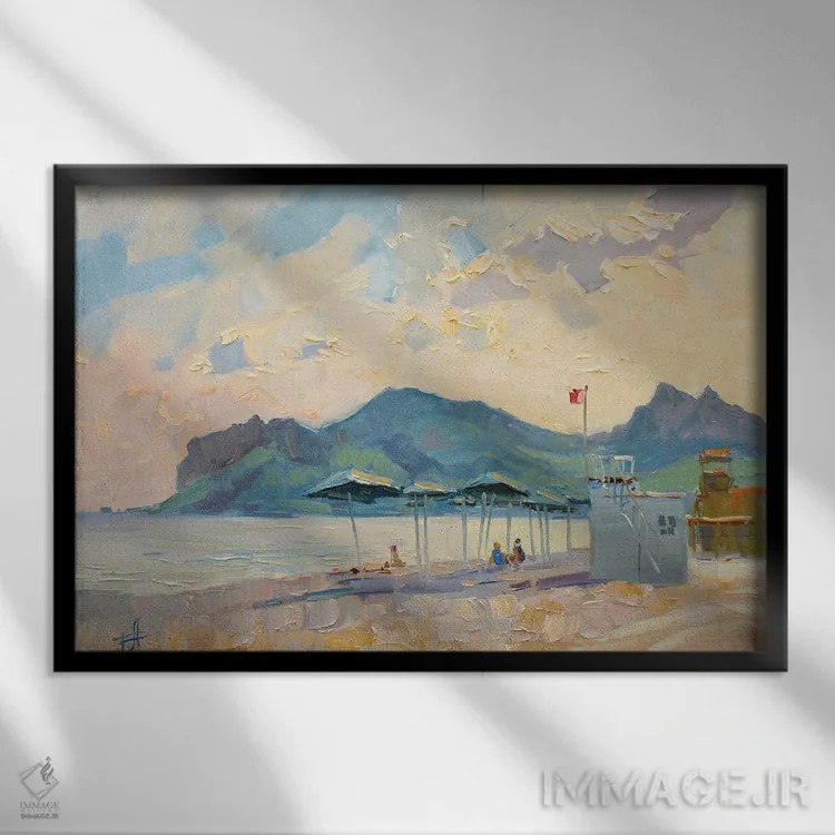 تابلو دکوراتیو ساحل طولانی کوکتبل اثر کنتس آرت - نمای قابدار مشکی