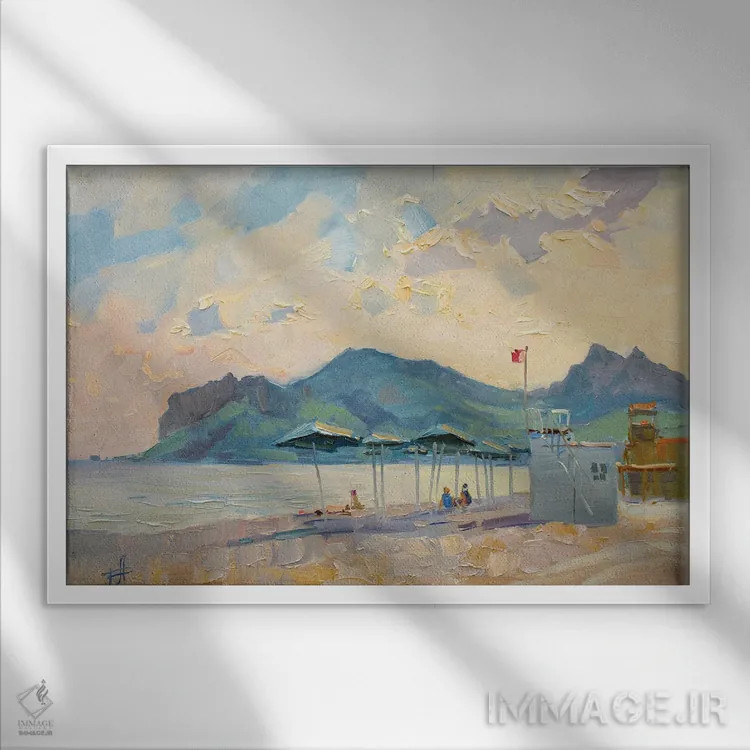 تابلو دکوراتیو ساحل طولانی کوکتبل اثر کنتس آرت - نمای قابدار سفید