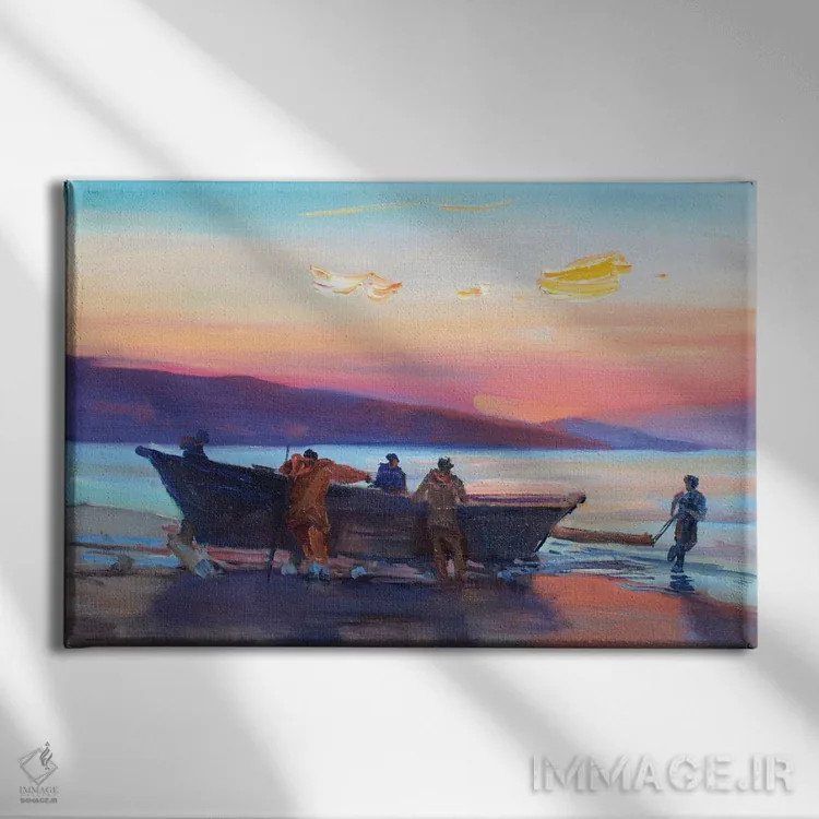 تابلو دکوراتیو ماهیگیری شبانه اثر کنتس آرت - نمای روبهرو روی دیوار