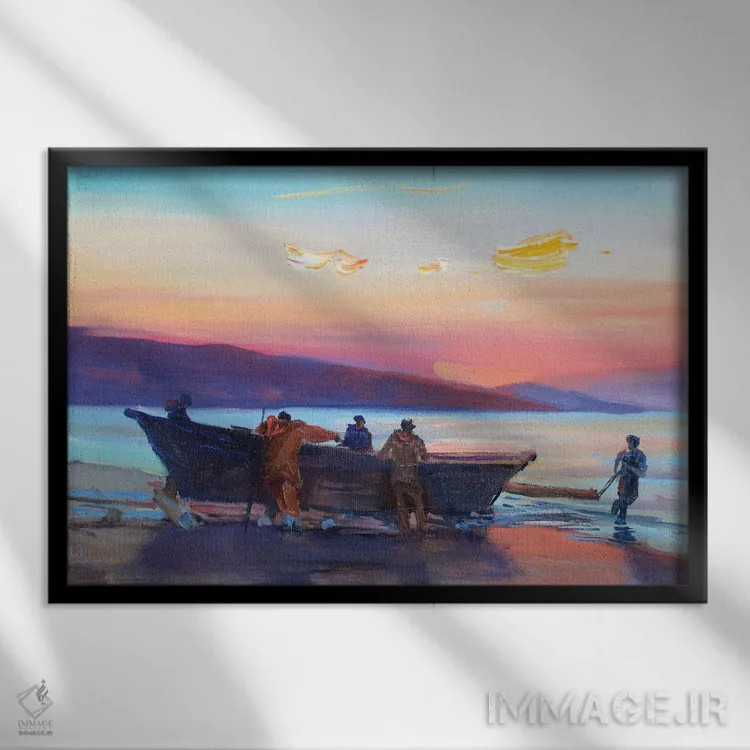 تابلو دکوراتیو ماهیگیری شبانه اثر کنتس آرت - نمای قابدار مشکی