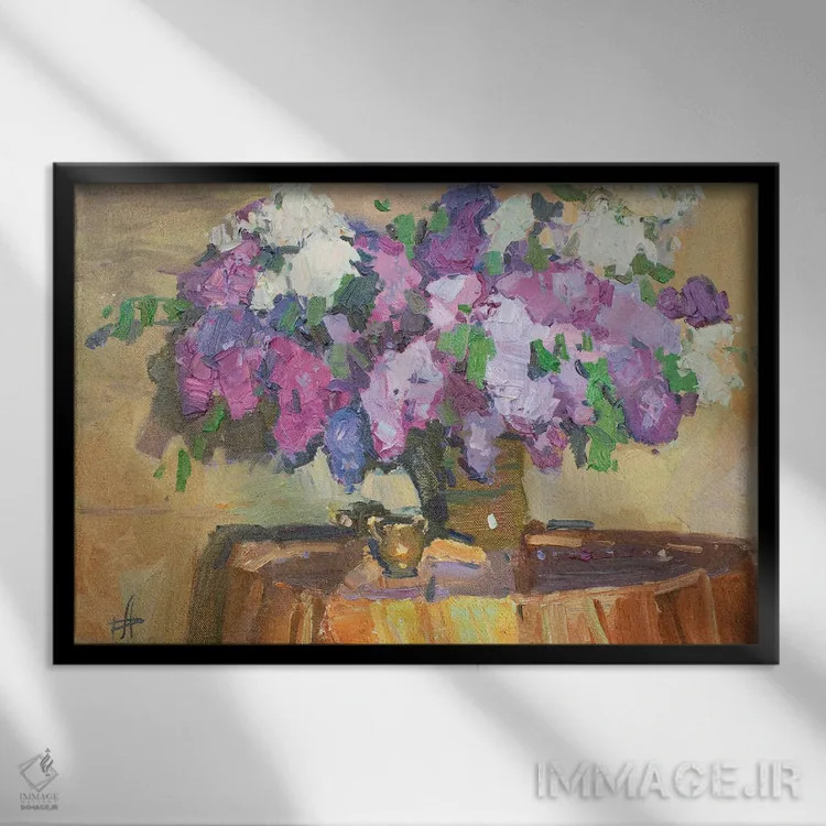 تابلو دکوراتیو یاس بنفش شبانه اثر کنتس آرت - نمای قابدار مشکی