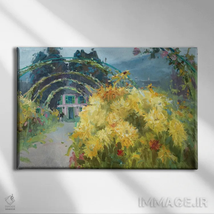 تابلو دکوراتیو مسیر برگرفته از برکه نیلوفر کلود مونه اثر کنتس آرت - نمای روبهرو روی دیوار