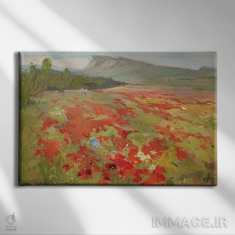 تابلو دکوراتیو مزرعه شقایق اثر کنتس آرت - نمای روبهرو روی دیوار