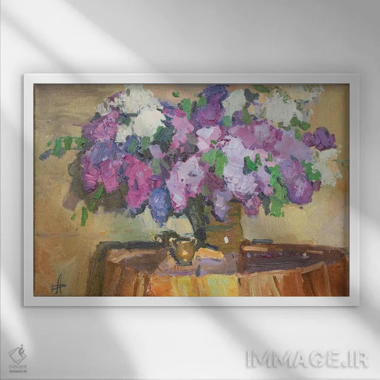 تابلو دکوراتیو یاس بنفش شبانه اثر کنتس آرت - نمای قابدار سفید