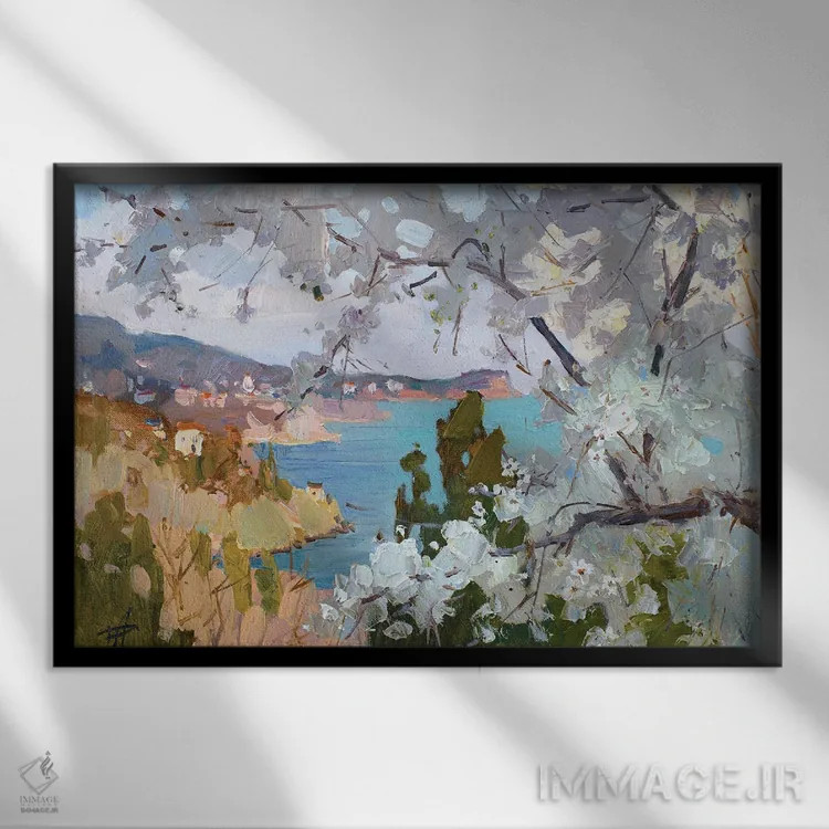 تابلو دکوراتیو بهار در آلوپکا اثر کنتس آرت - نمای قابدار مشکی