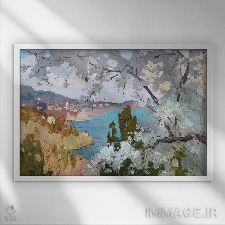 تابلو دکوراتیو بهار در آلوپکا اثر کنتس آرت - نمای قابدار سفید