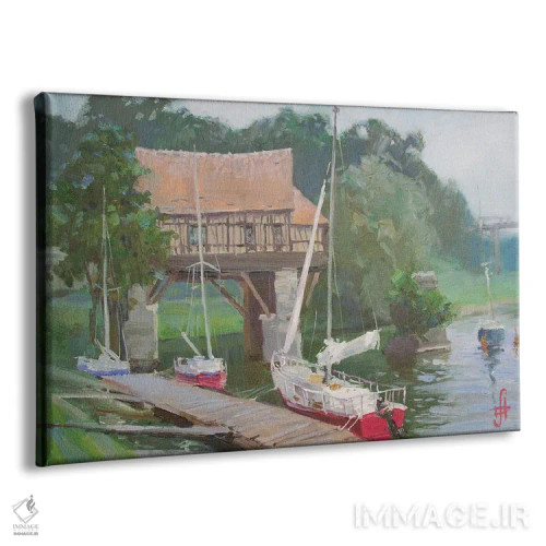 تابلو دکوراتیو قایق های تفریحی ورنون نزدیک آسیاب قدیمی فرانسه اثر کنتس آرت - نمای پرسپکتیو محصول