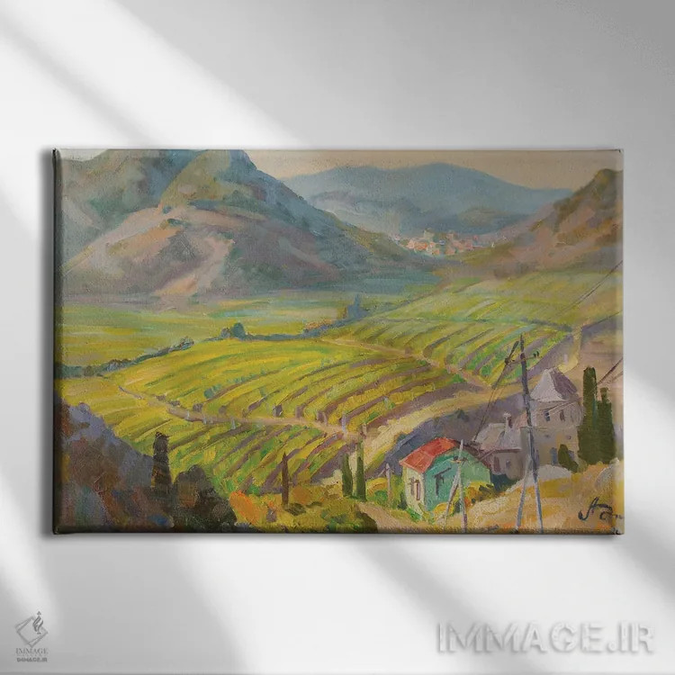 تابلو دکوراتیو تاکستان در کوه ها اثر کنتس آرت - نمای روبهرو روی دیوار