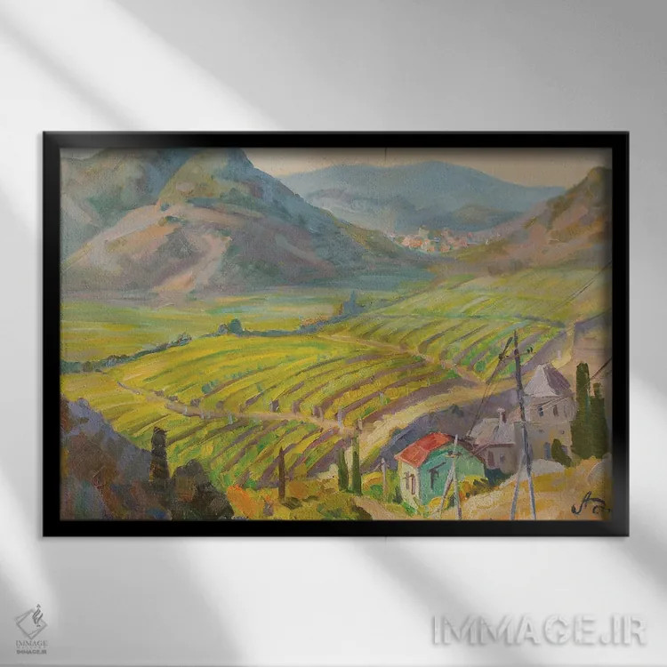 تابلو دکوراتیو تاکستان در کوه ها اثر کنتس آرت - نمای قابدار مشکی