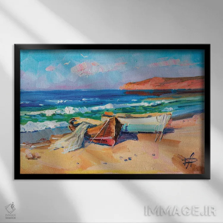 تابلو دکوراتیو قایق های ماهیگیری اثر کنتس آرت - نمای قابدار مشکی