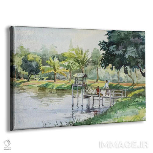 تابلو دکوراتیو معبد بودایی یانگون بر کناره استخر اثر کنتس آرت - نمای پرسپکتیو محصول