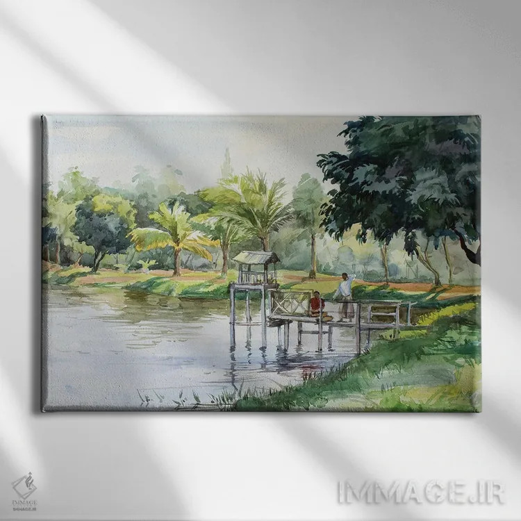 تابلو دکوراتیو معبد بودایی یانگون بر کناره استخر اثر کنتس آرت - نمای روبهرو روی دیوار