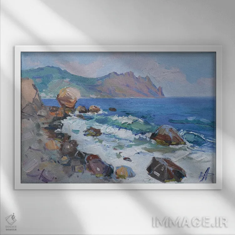 تابلو دکوراتیو شکست امواج اثر کنتس آرت - نمای قابدار سفید