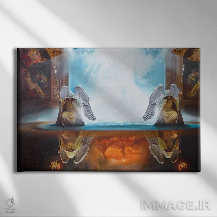 تابلو دکوراتیو فرشتگان آسمان و دنیای زیرین اثر کنتس آرت - نمای روبهرو روی دیوار