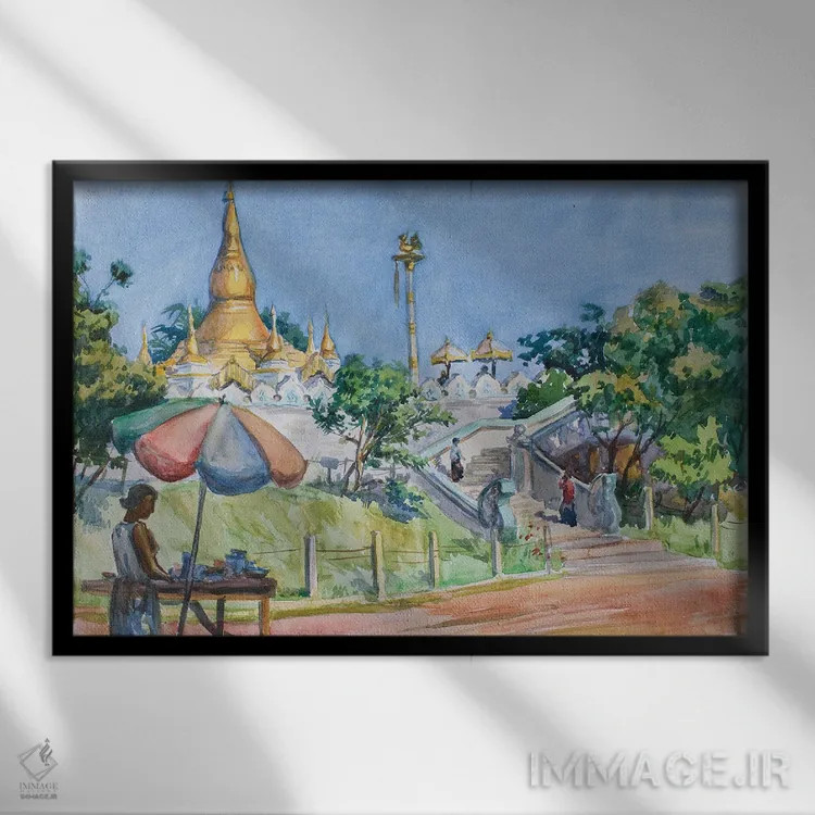 تابلو دکوراتیو فروشنده خیابانی یانگون اثر کنتس آرت - نمای قابدار مشکی