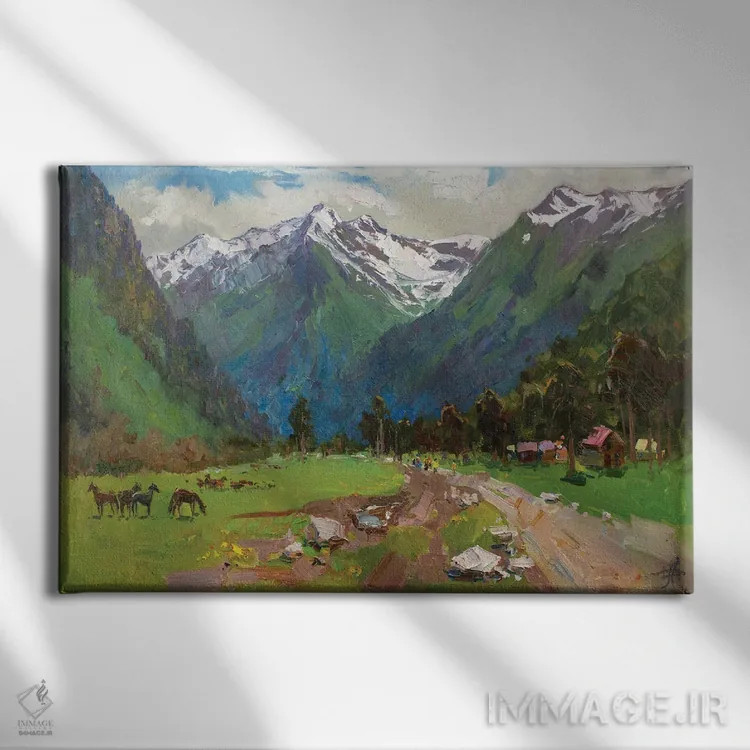 تابلو دکوراتیو آرخیز؛ در کوهستان اثر کنتس آرت - نمای روبهرو روی دیوار