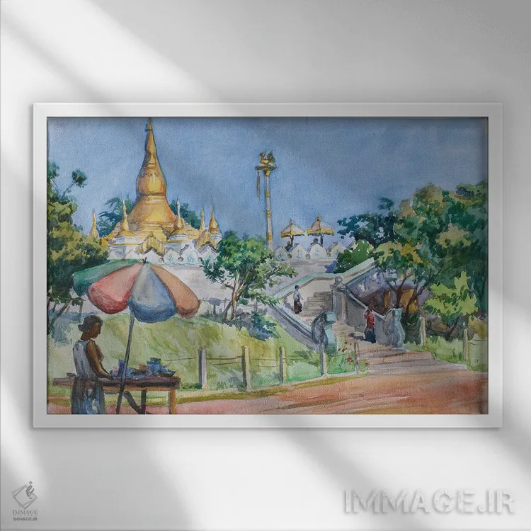 تابلو دکوراتیو فروشنده خیابانی یانگون اثر کنتس آرت - نمای قابدار سفید