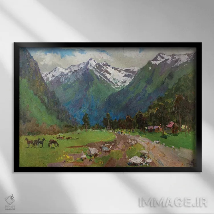 تابلو دکوراتیو آرخیز؛ در کوهستان اثر کنتس آرت - نمای قابدار مشکی