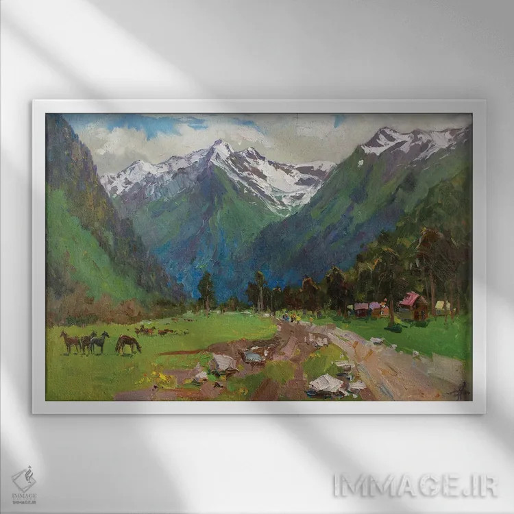 تابلو دکوراتیو آرخیز؛ در کوهستان اثر کنتس آرت - نمای قابدار سفید