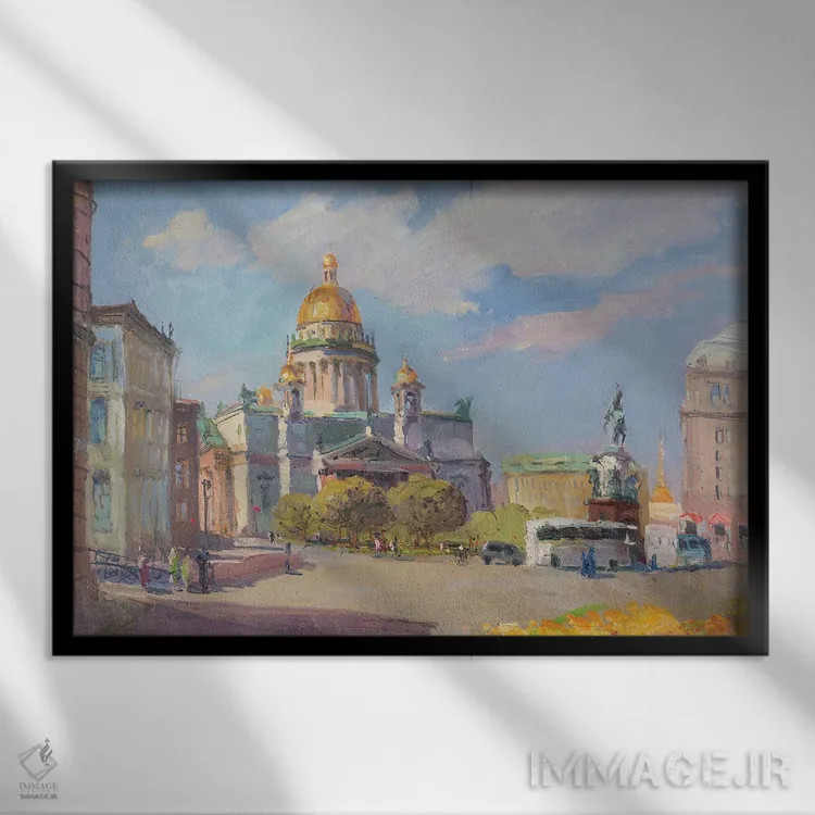 تابلو دکوراتیو کلیسای سنت ایساک، سن پترزبورگ، روسیه اثر کنتس آرت - نمای قابدار مشکی