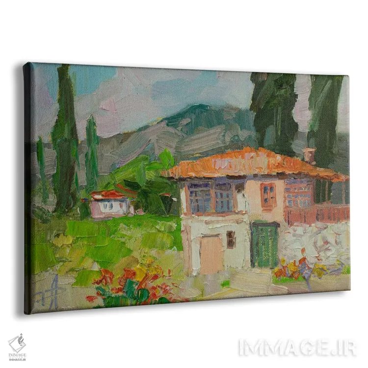 تابلو انتزاعی خانه ای در کوهستان اثر کنتس آرت - نمای پرسپکتیو محصول