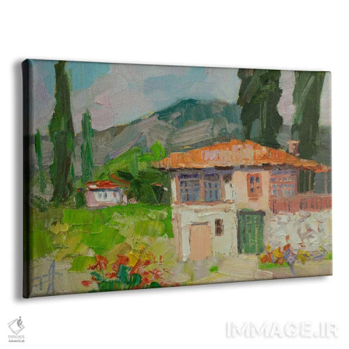 تابلو انتزاعی خانه ای در کوهستان اثر کنتس آرت - نمای پرسپکتیو محصول
