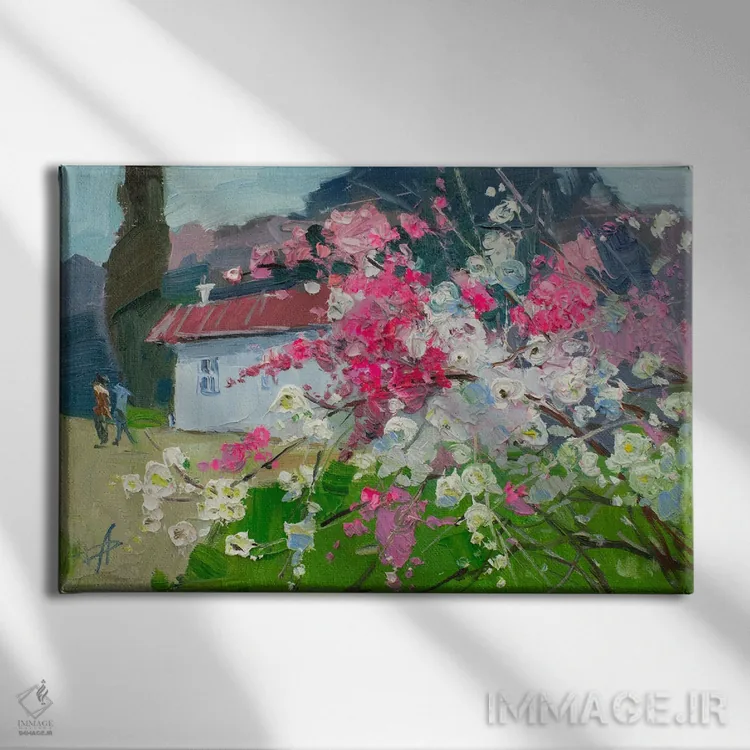 تابلو انتزاعی بهار اثر کنتس آرت - نمای روبهرو روی دیوار