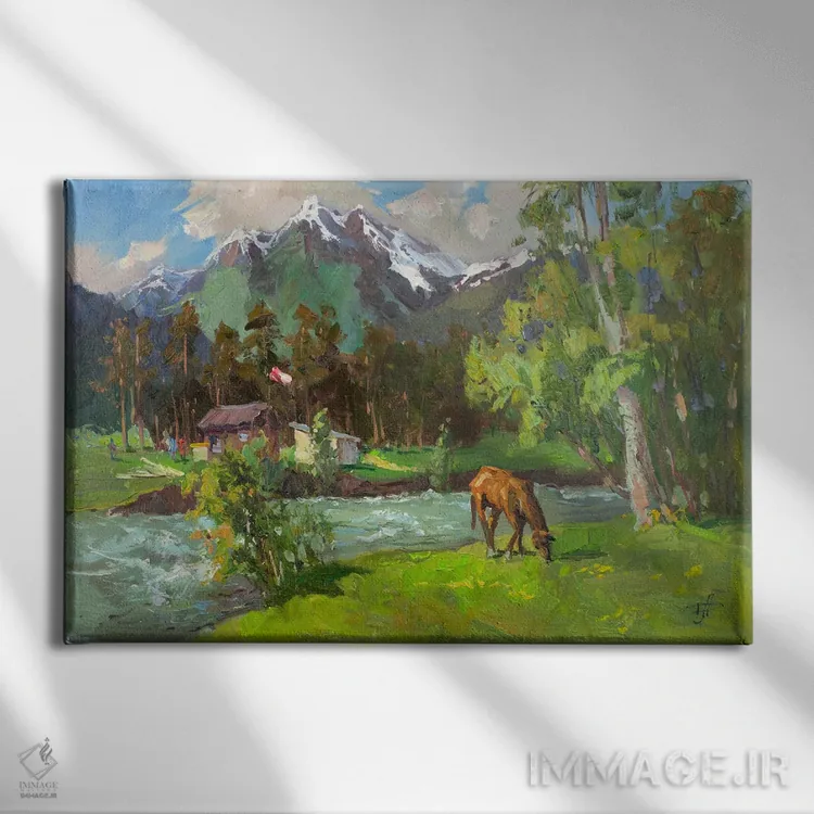 تابلو انتزاعی جویبارهای آرخیز اثر کنتس آرت - نمای روبهرو روی دیوار